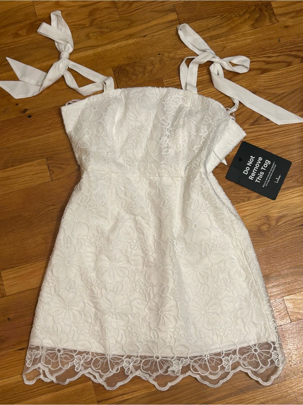 Lulu's White Floral Lace Tie-Shoulder Mini Dress - Picture 3 of 3